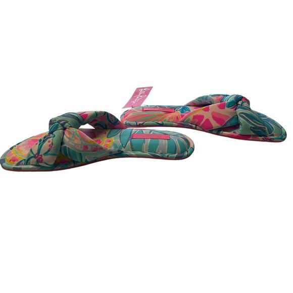 Lilly Pulitzer‎ S/M Pool Slipper Slides Aqua Pink Rainforest Retreat Resortwear - Picture 8 of 8